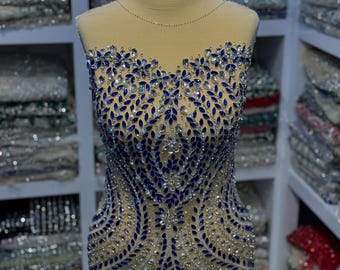 Perlen Stoff: Red Crystal Rhinestone-Stickerei für Brautkleid, Abendkleid