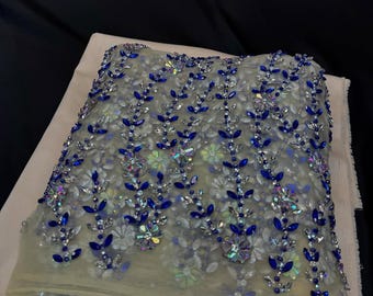 Royal Blue Luxusstoff mit schwerer Steinarbeit, Perlenstickerei für Party Wear, Hochzeitskleid, Jubiläumskleid