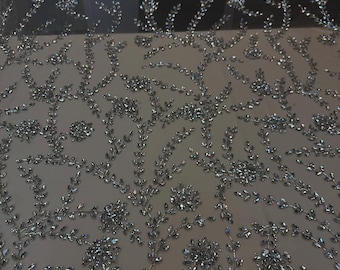 Weißer Rhinestoneperlen-Stoff: Schwere Handstickerei-Kristallbrautkleid-Material