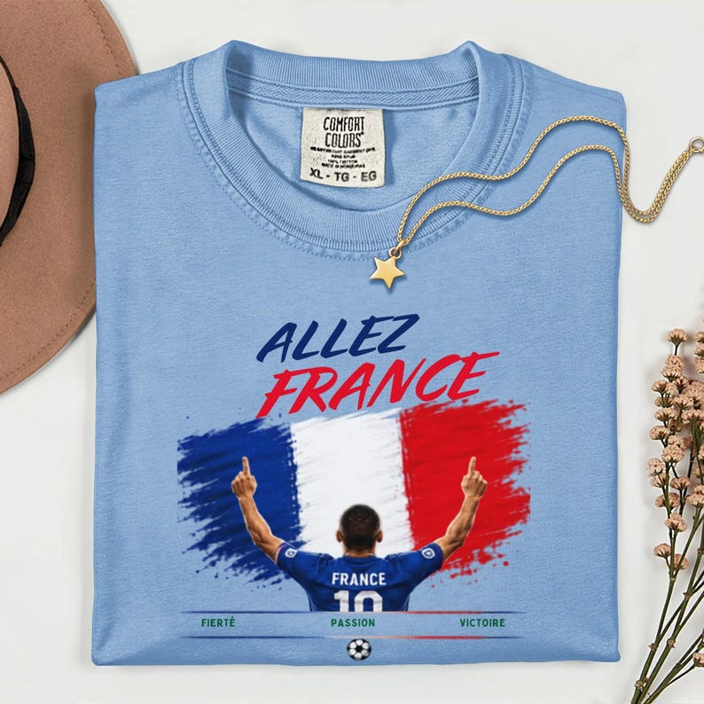 Allez Frankrike fotbolls-T-shirt, franska fotbollsfankläder, t-shirt i bekväma färger bild 10