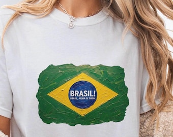 Brazil Flag T-Shirt, Football Fan Apparel, Comfort Colors Woman Tee