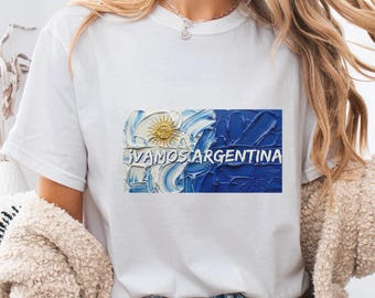Vamos ArgentinaT-Shirt, Argentina Soccer Fan Shirt, Soccer Lover Tee, Woman Sports Apparel