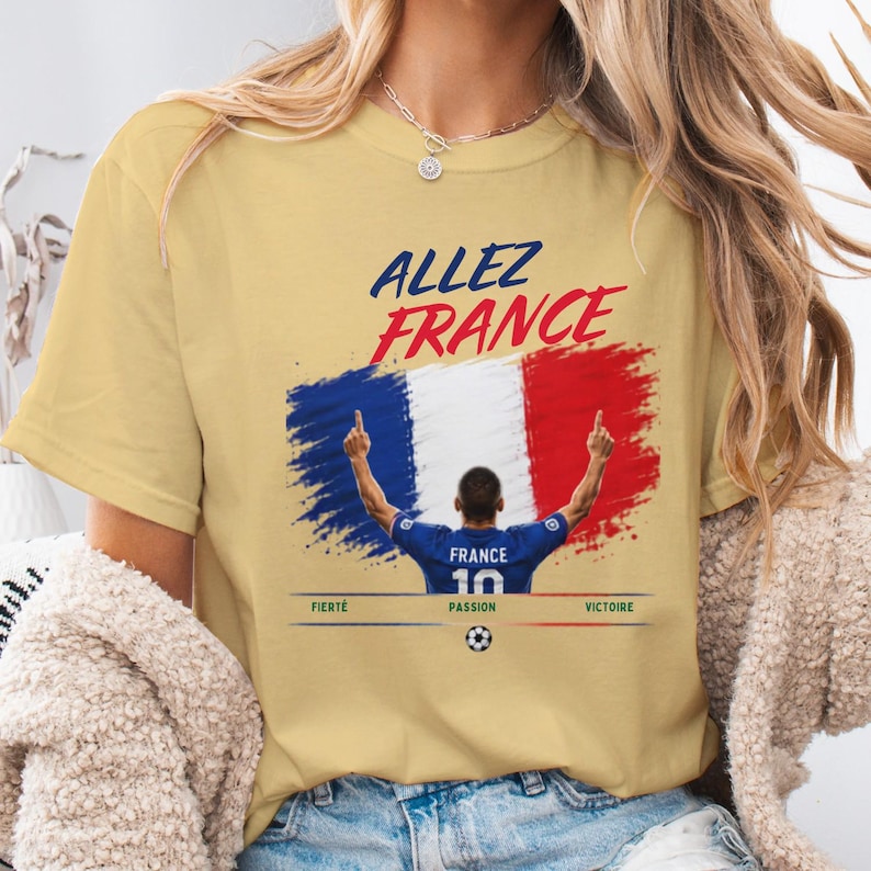 Allez Frankrike fotbolls-T-shirt, franska fotbollsfankläder, t-shirt i bekväma färger bild 9