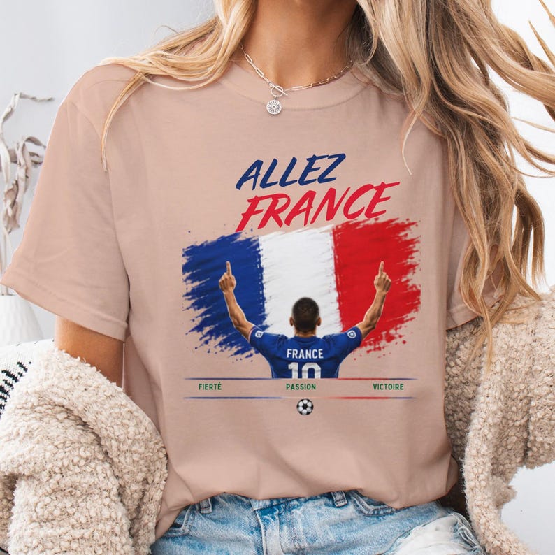 Allez Frankrike fotbolls-T-shirt, franska fotbollsfankläder, t-shirt i bekväma färger bild 7