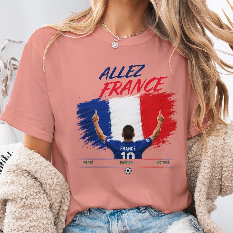 Allez Frankrike fotbolls-T-shirt, franska fotbollsfankläder, t-shirt i bekväma färger bild 2