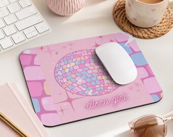 Disco Girl pastel mirrorball muismat | roze retro glitters