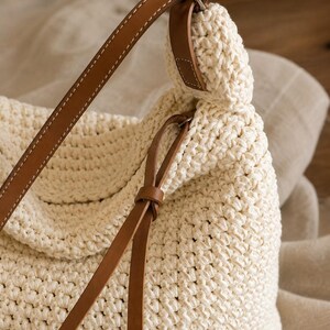 Crochet Shoulder Bag, Adjustable Strap Boho Purse, Knitted Summer Bag for Women, Minimalist Crossbody Bag, Gift for Her image 5