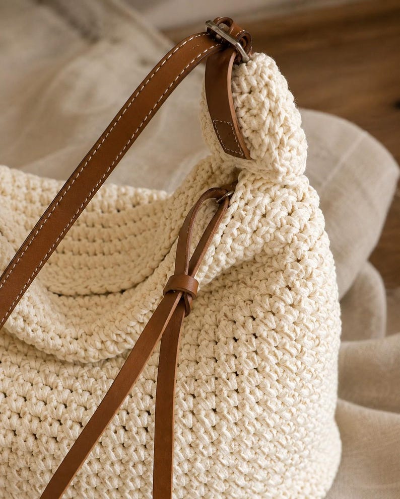 Crochet Shoulder Bag, Adjustable Strap Boho Purse, Knitted Summer Bag for Women, Minimalist Crossbody Bag, Gift for Her image 5