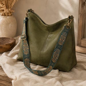 Boho-Hobo-Schultertasche, weiche Leder-Umhängetasche, lässige Vintage-Handtasche, Damentasche mit breitem Riemen, 4 Farben, Geschenkidee