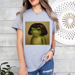 Meme PNG de cara de rana con corte de pelo bob, rana divertida, diseño de sublimación, descarga de meme PNG de rana retro