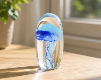 Fermacarte in vetro a forma di medusa, fatto a mano, a tema oceano. Decorazione da scrivania, regalo perfetto per gli amanti del mare.