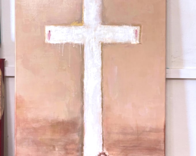 Textured Cross Painting – Rose Gold Religious Wall Art