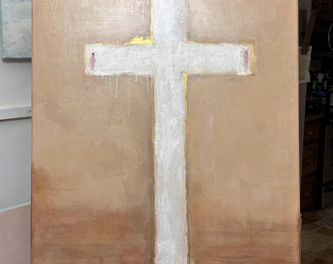 Textured Cross Painting – Rose Gold Religious Wall Art