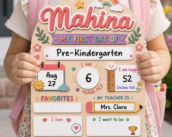 Personalized First Day of School Sign, Reusable Back to School Board, Custom Name First and Last Day Sign, Kindergarten Preschool Photo Prop