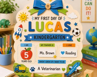 Personalized First Day of School Sign, Custom School Memory Board, Reusable Back to School Sign, Kindergarten Photo Prop Keepsake