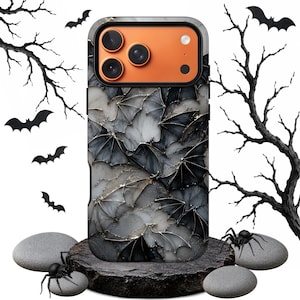 Dark Bat Phone Case, Gothic Marble iPhone Case, Magnetic Compatible Protective Case, Black Bat Pattern Cover, Dark Aesthetic Design