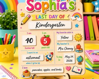 Personalized Last Day of School Sign, Reusable Dry Erase Board, Custom Name Photo Prop, School Milestone Keepsake, Kindergarten Sign