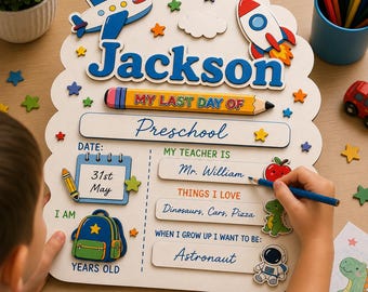Personalized Last Day of Preschool Sign for Girls, Custom School Memory Board, Preschool Graduation Photo Prop, End of Year Keepsake Gift
