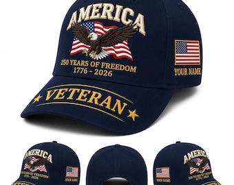 Personalized Veteran Hat, Custom Name Eagle Flag Cap, Patriotic Snapback, 1776-2026 Freedom Celebration Gift, Military Appreciation Hat