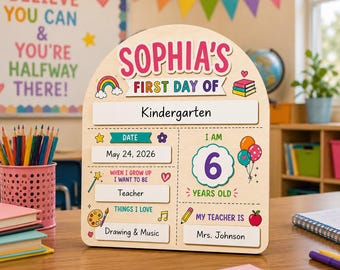 Personalized First Day of School Sign, Custom Back to School Board, School Milestone Sign, Kindergarten Photo Prop, Reusable Memory Board