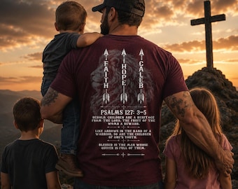 Personalized Raising Arrows Shirt, Christian Dad Shirt with Kids Names, Psalms 127 Bible Verse Tee, Faith Based Fatherhood Gift for Dad