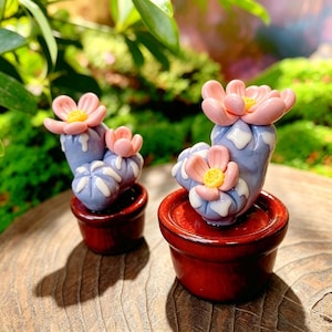 2pcs Handmade Mini Cactus Figurine, Cute Ceramic Succulent Desk Decor for Home Office, Boho Miniature Plant Sculpture, flowerpot accessories