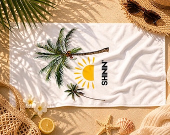 Sunshine Palm Tree Beach Towel | Tropical Sun Graphic