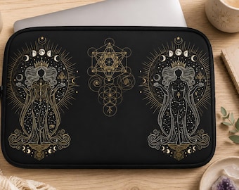 Occulte laptophoes met maangodinmotief | Heilige geometrie, hemelse kunst