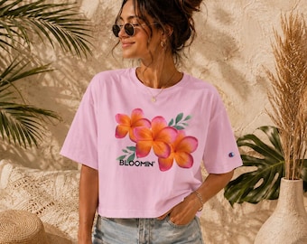 Bloomin Plumeria Cropped T-shirt | Tropische bloemenprint