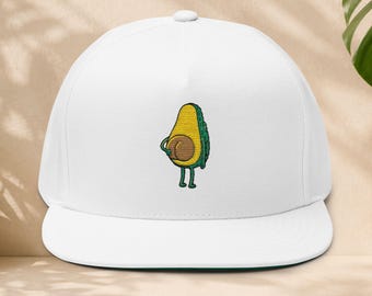 Dancing Avocado Embroidery Flat Bill Cap | Cute Food Graphic Snapback