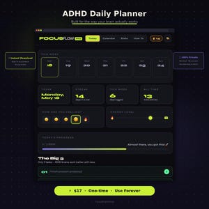 ADHS Tagesplaner App | Fokus-Timer, Gewohnheits- & Stimmungs-Tracker | Digitaler Download