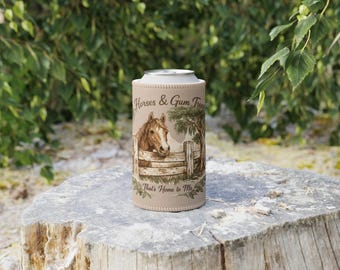 Nevera portátil de neopreno con diseño de caballos y eucaliptos