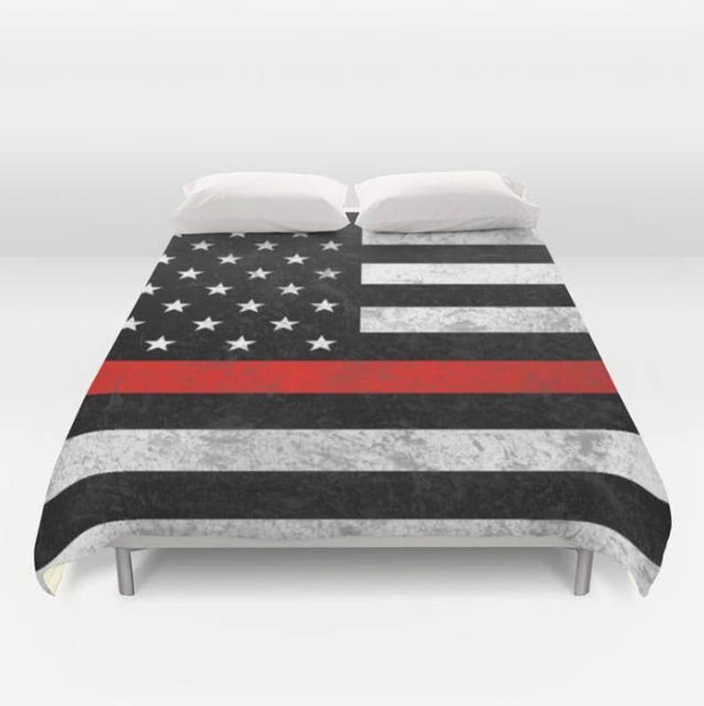 Thin Red Line Comforter Or Duvet Cover Set Matching Pillows Image 0