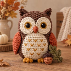 Höstskogsuggla Virkmönster PDF, Amigurumi Fågel, Barnrumsdekor (Digital Nedladdning)