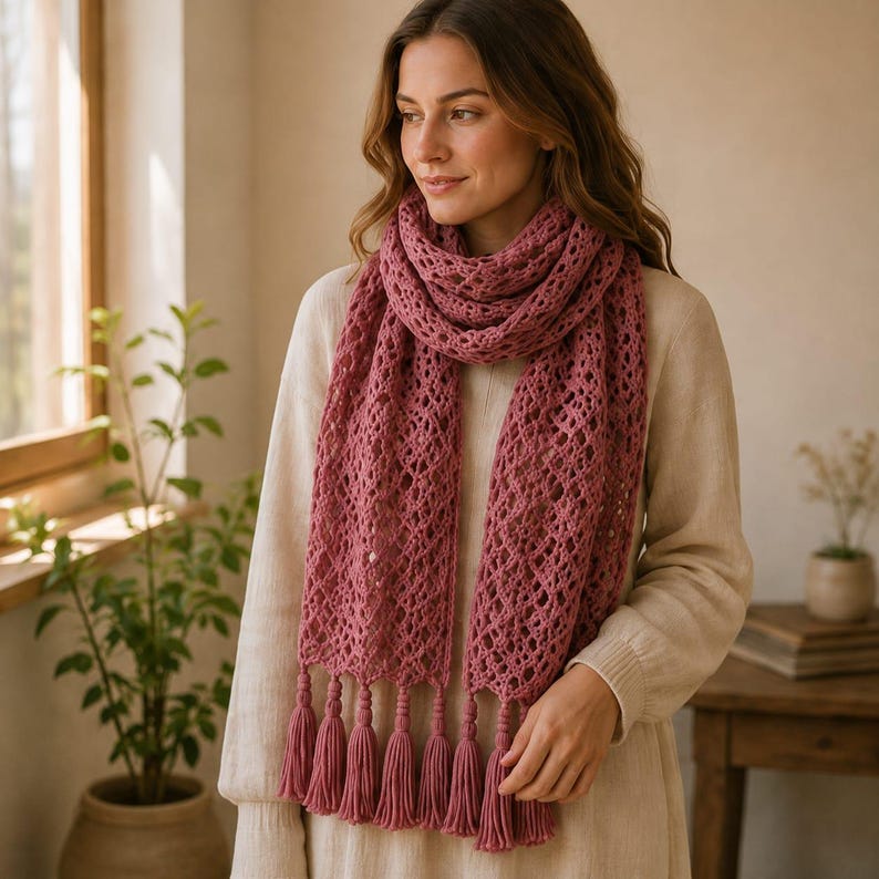 Layered Lace Scarf Crochet Pattern | Elegant Tassel Wrap Shawl (digital ...