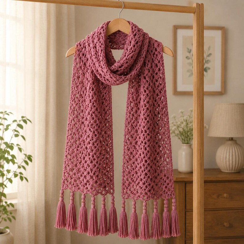 Layered Lace Scarf Crochet Pattern | Elegant Tassel Wrap Shawl (digital ...