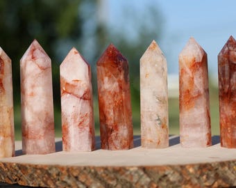 Vuurkwartskristaltoren – natuurlijke hematoïde kwartspunt, rood mineraal exemplaar