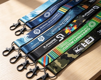 Cordón personalizado a todo color / Cordón con logotipo y texto personalizado para credenciales corporativas, escolares, de festivales y conferencias.