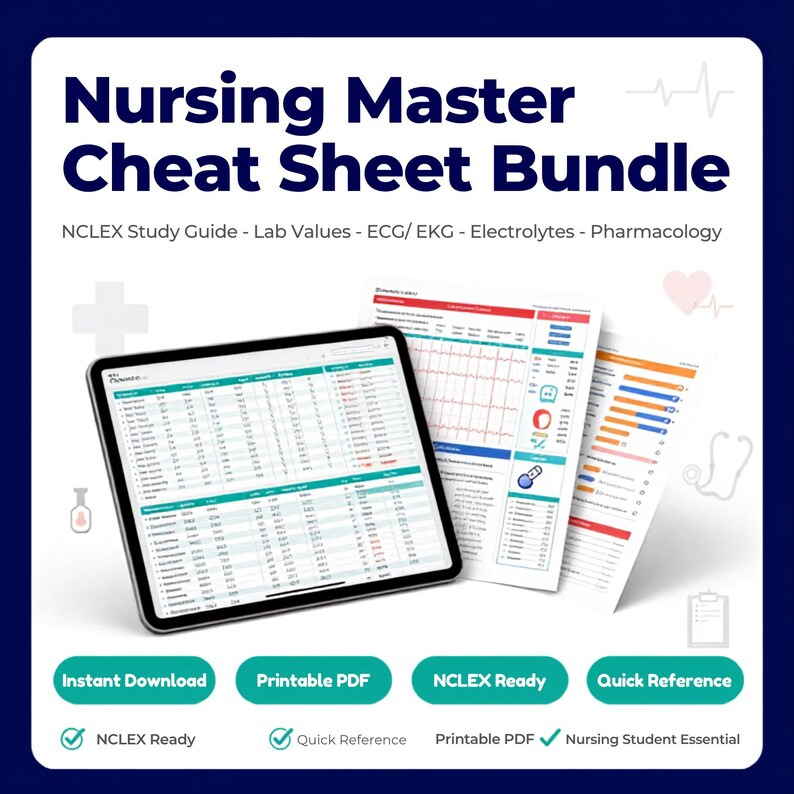 Nursing Master Cheat Sheet Bundle | NCLEX Study Guide | Lab Values ...