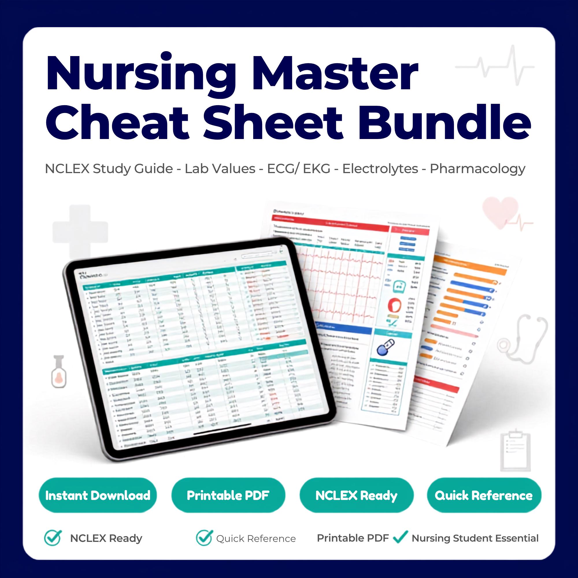 Nursing Master Cheat Sheet Bundle | NCLEX Study Guide | Lab Values ...