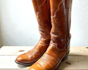 Broken-in Vintage M.L. Leddy Black Leather Western Cowboy Boots 