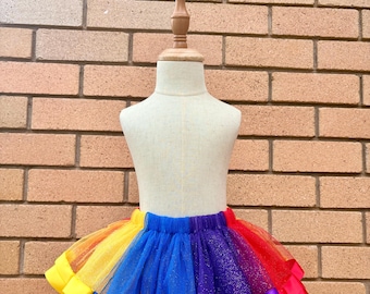 Wiggles Inspired Satin Ribbon Trim Glitter Tulle Tutu - Quality Handmade for Toddler, Kids, Babies