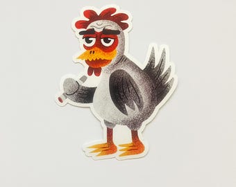 Smoking Rockstar Rooster Sticker - Mustache Cigarette Chicken Skate Vinyl Decal