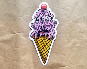 Sticker griezelig schattig smeltend monsterijs - horror cartoon vinyl sticker voor laptop, waterfles, cadeau horrorfan