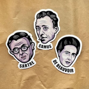 Existentialistiska filosofer klistermärken - Sartre, Camus, De Beauvoir vinyldekaler