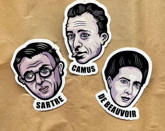 Existentialist Philosophers Stickers - Sartre, Camus, De Beauvoir Vinyl Decals