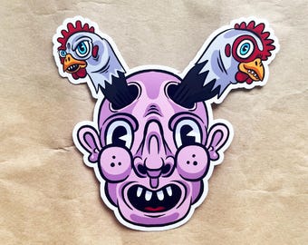 wo Headed Chicken Monster Sticker - Surreal Horror Creepy Cute Vinyl Decal
