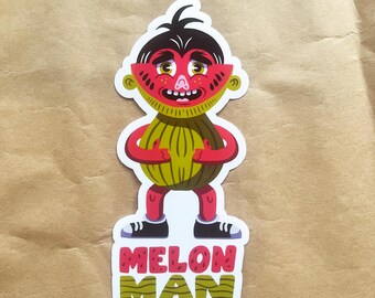 Melon Man Sticker - Funny Watermelon Cartoon Vinyl Sticker for Laptop, Water Bottle