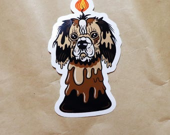 Melting Candle Cavalier King Charles Spaniel Sticker - Dripping Dog with Flame, Cute Dog Decal