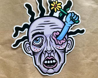 Zombie Flower Eye Monster Sticker - Surreal Creepy Cute Horror Vinyl Decal